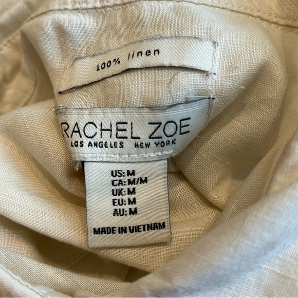 Rachel & Zoe Off-White 100% Linen Button Up Short Sleeve Blouse Sz M Pockets - Picture 5 of 7